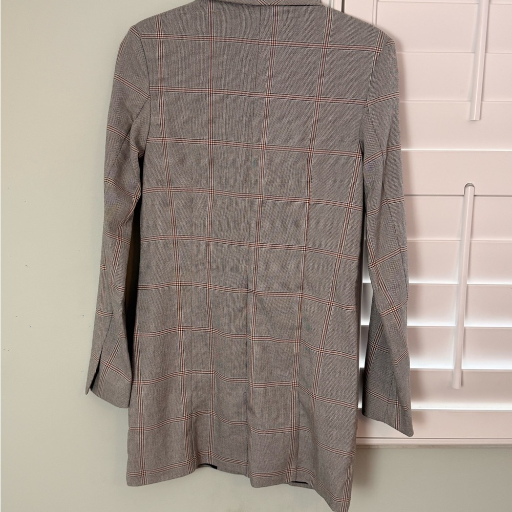 Abercrombie & Fitch Plaid Longline Blazer XS Brown Orange Check - Picture 7 of 7